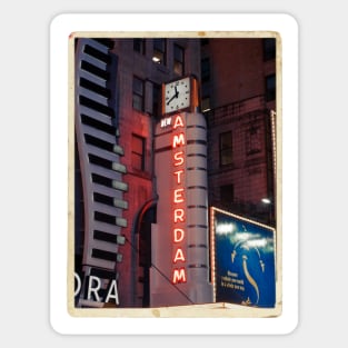 Amsterdam Theater in Times Square at night - Kodachrome Postcards Sticker